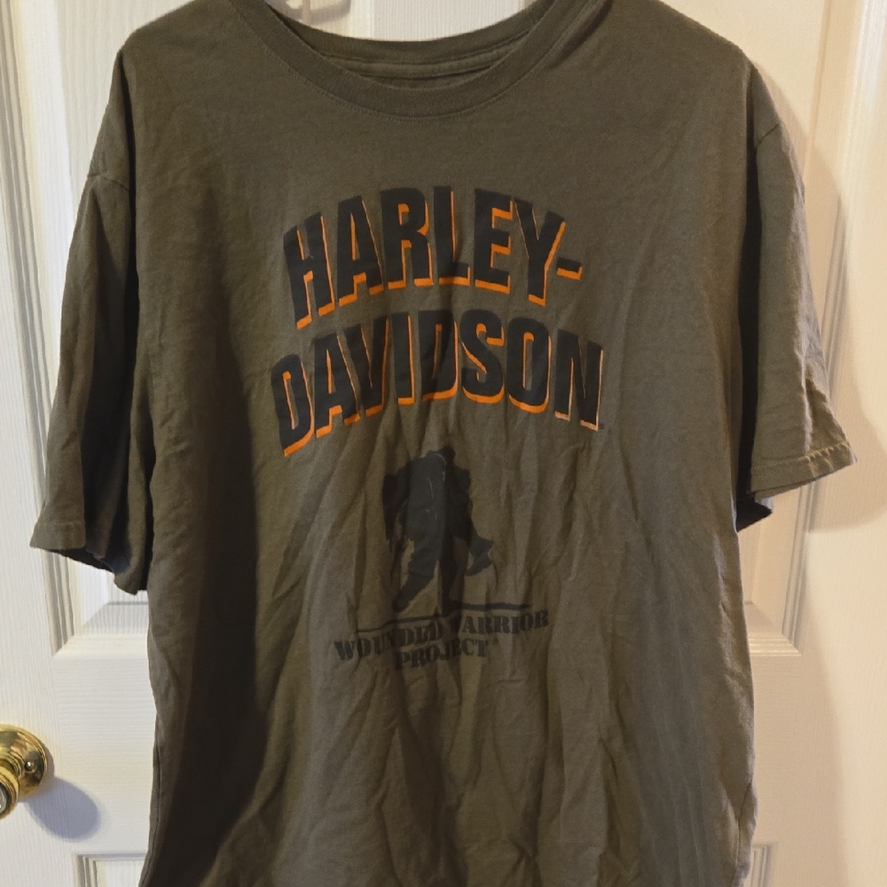Harley-Davidson Olive Tee with Orange and Black Print